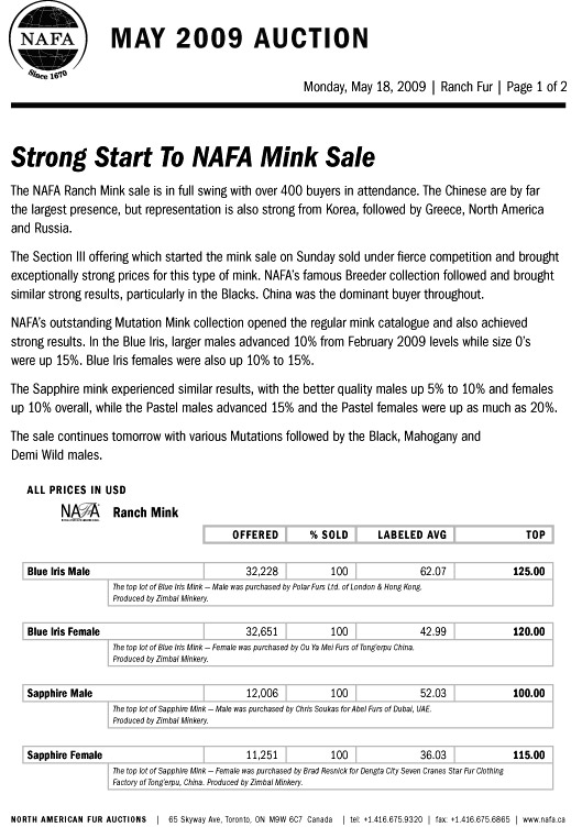 NAFA Ranched Fur Auction results 1